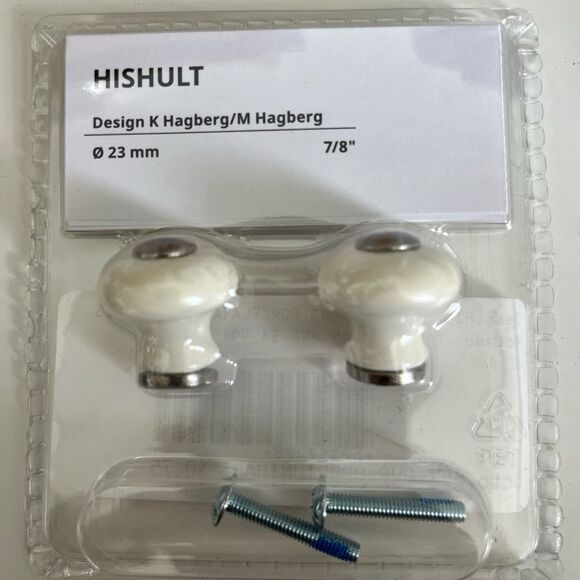 Set of 2 - IKEA HISHULT Retro White Porcelain Pack of 2 Drawer Knobs 23 mm 7/8" - Picture 5 of 5